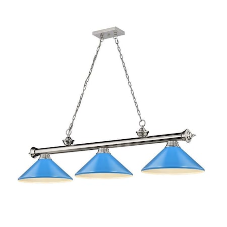 Z-Lite Cordon 3 Light Billiard, Brushed Nickel & Electric Blue 2306-3BN-MEB